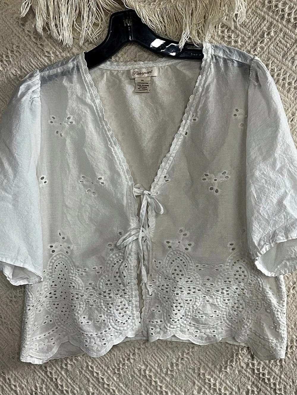Babygirl White Eyelet Tie Front Blouse Size XL Like New